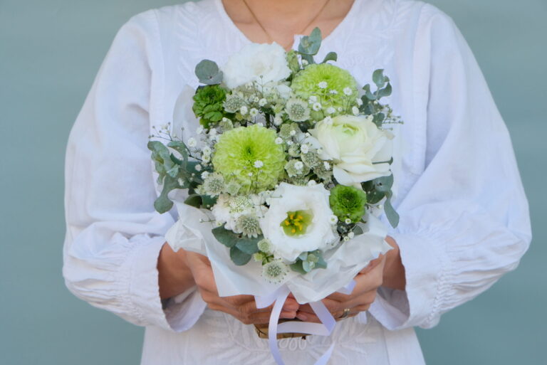 枕花・お供え花 アレンジメント 白グリーン_SS