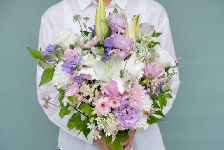 【花束】お供え花 白・ピンク紫_L